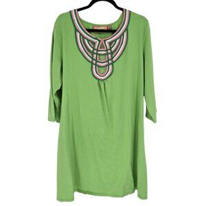 Lilly and van womens 1X bright green pink 3 quarter sleeve tunic dress